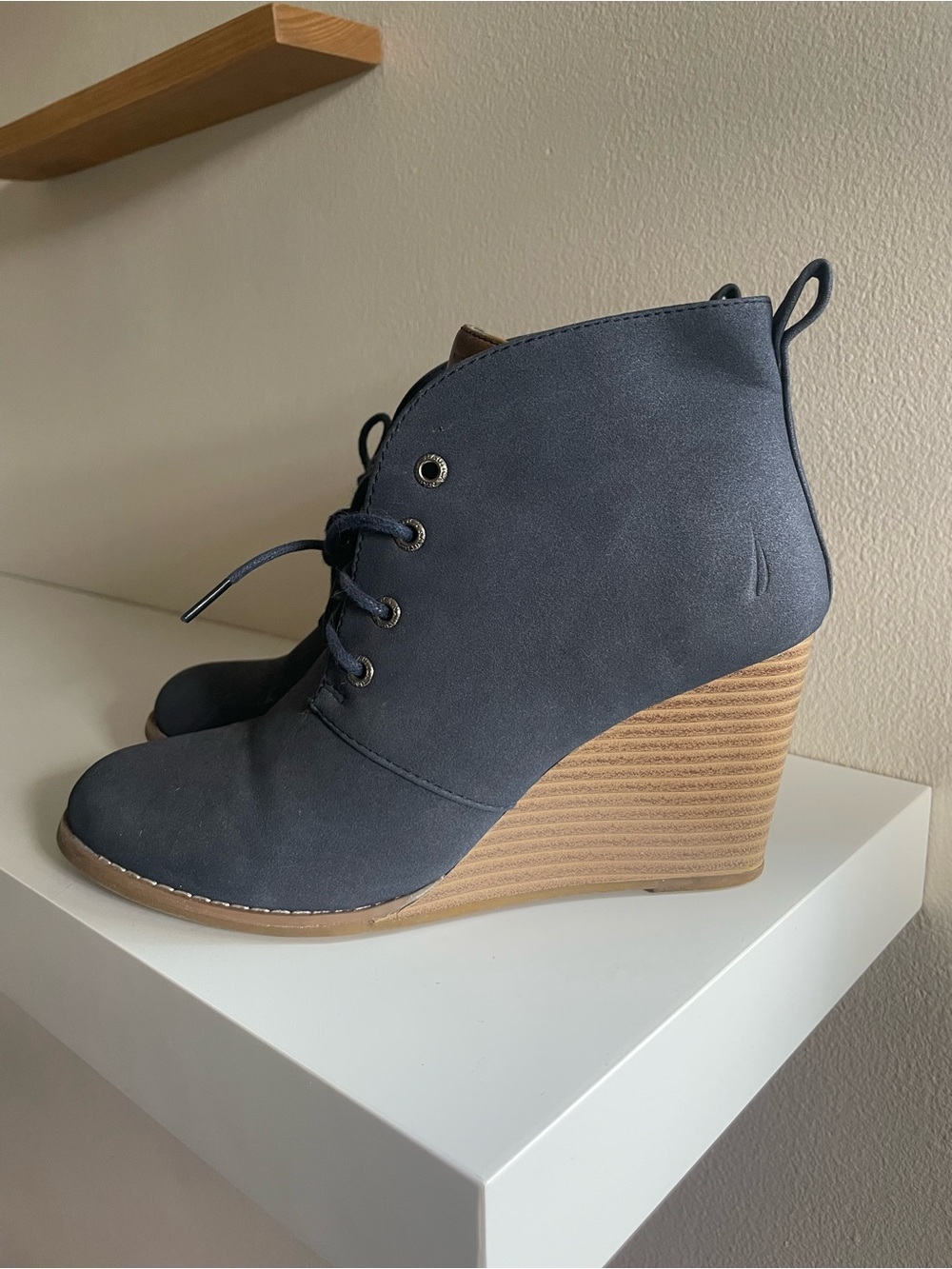 Nautica Navy Wedge Ankle Booties - Lace-Up